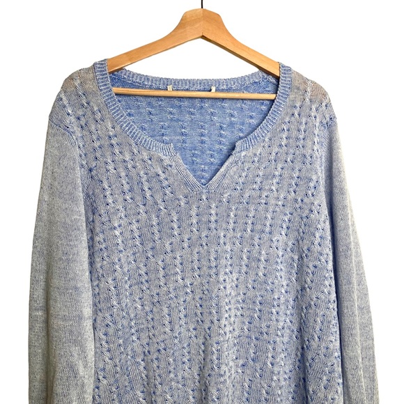 Tommy Bahama Linen Cable Knit Side Slits Sweater Women’s Blue Size XL - Picture 3 of 11